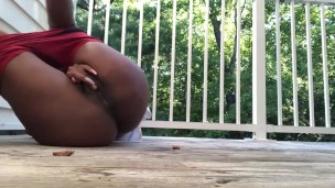 Sneaky Black Ebony Teen Fingers Her Pussy On The Balcony While Parents Are