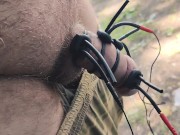 Electro device fucked my cock. Much sperm in outdoors 16/16