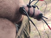 Electro device fucked my cock. Much sperm in outdoors 8/16