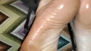 Toetied hannahs small feet and tickled her then got a footjob