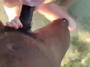 BRITISH BLONDE RECEIVES BIG CUM LOAD ALL OVER HER FACE AFTER GIVING DEEP BLOWJOB IN JAMACIAN SEA 1/16