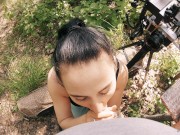 Black Lynn Sucks me and Swallows my Cum - Outdoor Blowjob Filming Backstage - POV 15/16