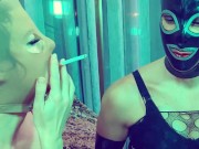 SMOKING DEEPTHROAT lesson for SISSY latex slave 6/16