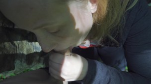 fantastic blowjob at the entrance of an old schoolhouse