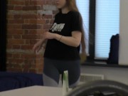 Gym with shy redhead teen ! Cum on little hairy pussy 1/16