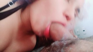 ebony, specialist in creampie looks at camera to see her service making man moan in her big mouth🤤