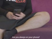 Why stepson fucks my mouth? Stepmom risky oral creampie on couch 1/16