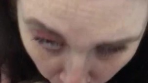 Amateur sexy wife deepthroats and stays down on cock till cum explosion in throat 😍