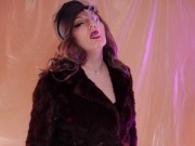 ASMR fur coat fetish, vaping smoking with short leather gloves