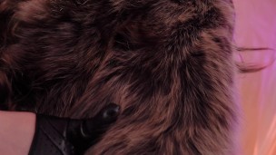 ASMR Mistress: fur coat fetish, clowly erotic movements and leather gloves close ups