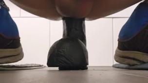 Twink takes Big Black cock dildo XL anal Aktion and cum