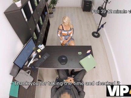 VIP4K. Fucking on the desk helps blue-eyed MILF get a new mortgage loan