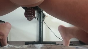 Handsfree Fuckmachine Squirt Assgasm with Pup Caged Bitch Cock
