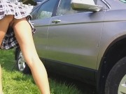 Up Skirt NO PANTIES # Car Wash without panties