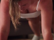 Braless Workout Routine in White Croptop 6/16