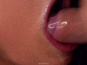 CLOSE UP: HORNY CONDOM BLOWJOB! She BROKE the CONDOM and Got ALL CUM in MOUTH! ASMR Sucking Dick 4K 9/16
