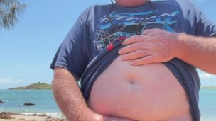 Wanking on public beach & cum