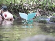 Skinny step sister shows her tits and takes my dick out to suck it in the mountain.