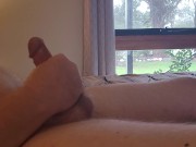 Fat hubby jerking off in front of an open window 1/16