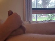 Fat hubby jerking off in front of an open window 3/16