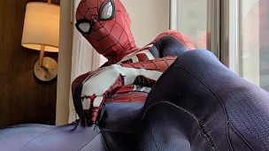 exhibitionist spiderman cums from hotel window 💦