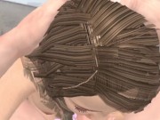 Controlling the speed of a deep throat blowjob from a big tit coed 10/16