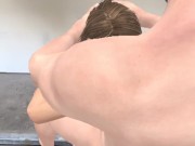 Controlling the speed of a deep throat blowjob from a big tit coed 16/16