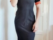 Blonde Busty Stewardess strips out of uniform. Air hostess, flight Attendant, lingerie, onlyfans 1/16