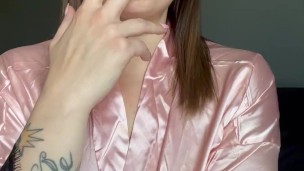 BBW stepmom MILF bake 420 robe and fishnets