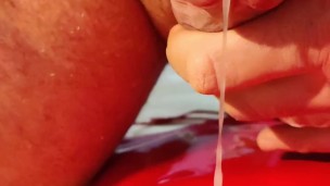 Slowmo cum on red boots