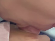 Messy cum in my mouth blowjob to wake him up 1/16