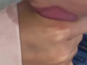 Messy cum in my mouth blowjob to wake him up 4/16