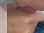 Messy cum in my mouth blowjob to wake him up 8/16