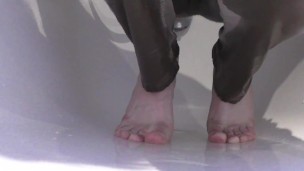 Cute twink pees his pants after cumming