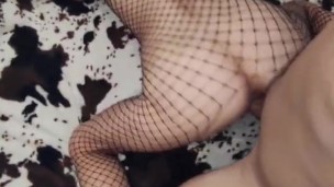 Secretary in stockings wide open legs for anal