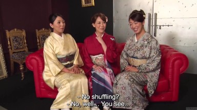 Reiko Kobayakawa along with Akari Asagiri and an additional friend sit around and admire their fashionable Meiji Era kimonos