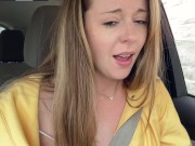 Thankful for my raincoat cuz my pussy is POURING! Rainy day Starbucks Drive Thru with my LUSH!! 15/16