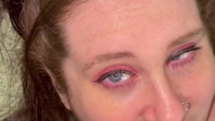 Hot brunette with blue eyes throats cock for a massive cumshot in eyes🥵🔥