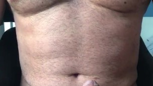 Hairy bear jerking off trimmed body and cock