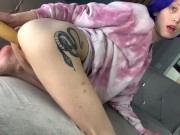 Cutie bends over on the couch with a realistic dildo 15/16