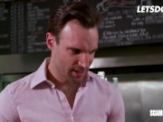 Curvy Sluts Gina, Karlee & Cindy Share A Big Cock In A Restaurant - LETSDOEIT 2/16