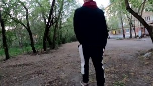 handsome boy masturbates his big dick in the stadium. Extreme