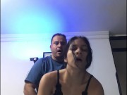 The tenant is fucked in a doggy position without her husband noticing. 9/16