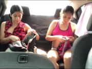College girls strip naked in the car on the way to work 8/16