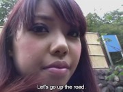 Skinny Japanese teen skips class and drops clothes so she can take a walk outside wearing nothing but her birthday 9/16