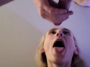 Pretty blonde face fucked against the wall - cum slut  COCK WORSHIP 16/16