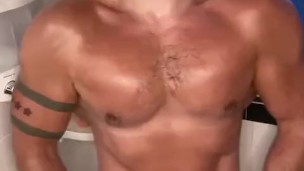 Country jock pisses and shows off