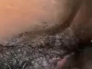 he jerks off and ejaculates on my black hairy pussy 12/16