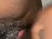 he jerks off and ejaculates on my black hairy pussy 5/16