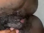 he jerks off and ejaculates on my black hairy pussy 7/16